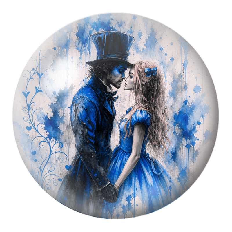 Cabochon en Verre Illustré Alice et le Chapelier en Aquarelle Bleue 12 à 25mm