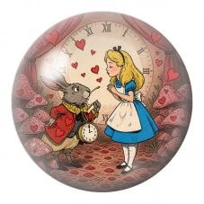Cabochon en Verre Illustré Alice et le Lapin Blanc aux Cœurs 12 à 25mm pour la Création de Bijoux Fantaisie - DIY