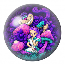 Cabochon en Verre Illustré Alice parmi les Champignons Violets 12 à 25mm pour la Création de Bijoux Fantaisie - DIY