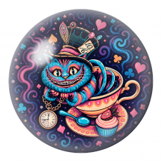 Cabochon en Verre Illustré Chat du Cheshire dans la Tasse du Chapelier 12 à 25mm pour la Création de Bijoux Fantaisie - DIY