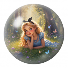 Cabochon en Verre Illustré Alice Rêveuse dans la Clairière aux Papillons 12 à 25mm pour la Création de Bijoux Fantaisie - DIY
