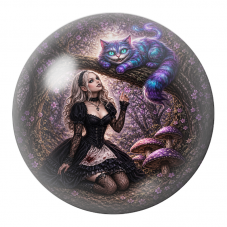 Cabochon en Verre Illustré Alice Gothique sous le Chat du Cheshire 12 à 25mm pour la Création de Bijoux Fantaisie - DIY