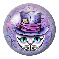 Cabochon en Verre Illustré Chat du Cheshire au Chapeau du Chapelier 12 à 25mm pour la Création de Bijoux Fantaisie - DIY