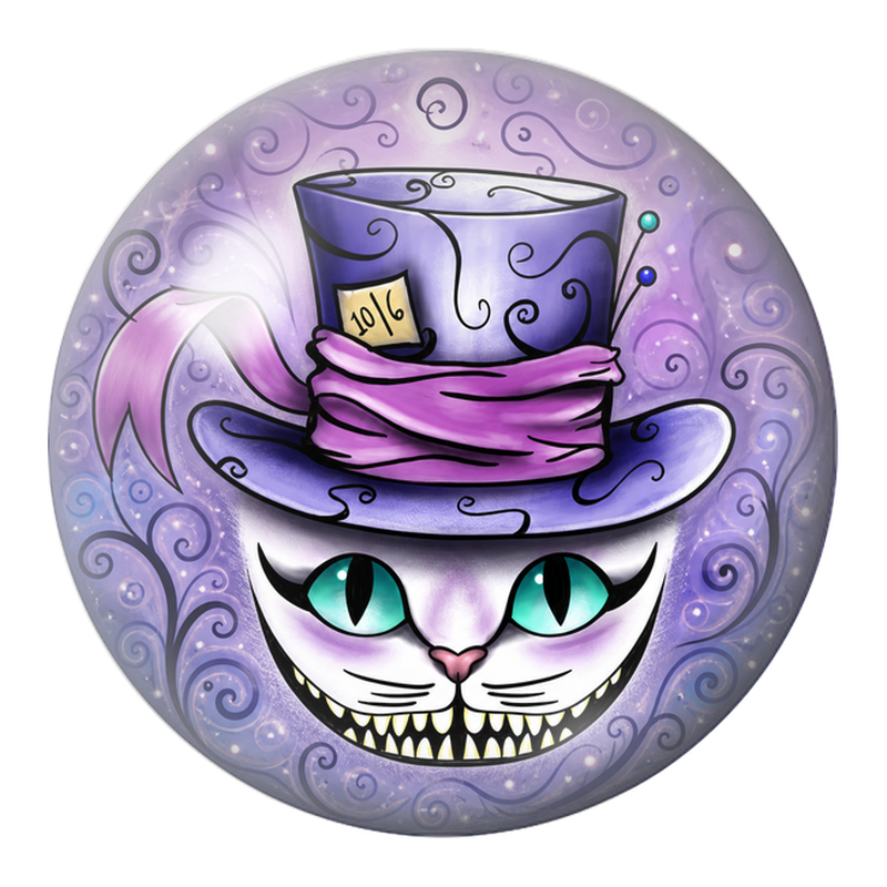 Cabochon en Verre Illustré Chat du Cheshire au Chapeau du Chapelier 12 à 25mm