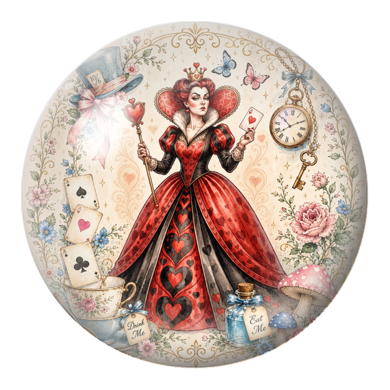 Cabochon en Verre Illustré Reine de Cœur au Jardin Merveilleux 12 à 25mm