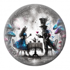 Cabochon en Verre Illustré Goûter d’Alice et du Chapelier au Cœur Rose 12 à 25mm pour la Création de Bijoux Fantaisie - DIY