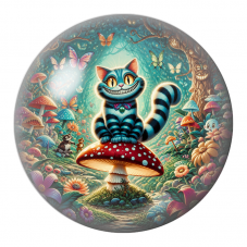 Cabochon en Verre Illustré Chat du Cheshire sur le Champignon Rouge 12 à 25mm pour la Création de Bijoux Fantaisie - DIY