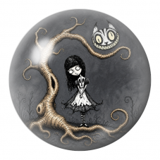 Cabochon en Verre Illustré Alice Sombre sous l’Arbre du Chat 12 à 25mm pour la Création de Bijoux Fantaisie - DIY