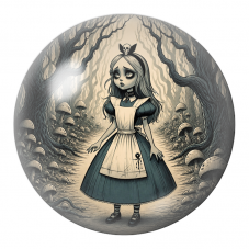 Cabochon en Verre Illustré Alice Inquiète dans la Forêt de Champignons 12 à 25mm pour la Création de Bijoux Fantaisie - DIY