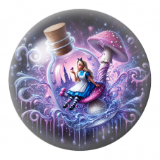 Cabochon en Verre Illustré Alice dans la Fiole aux Champignons Roses 12 à 25mm pour la Création de Bijoux Fantaisie - DIY