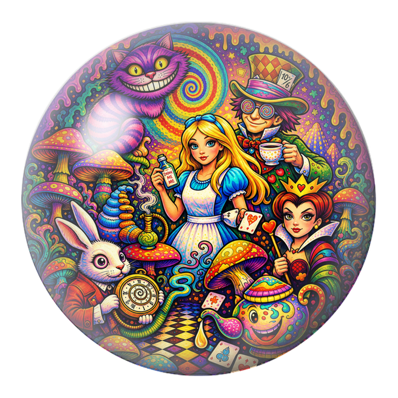 Cabochon en Verre Illustré Alice et les Personnages du Pays des Merveilles 12 à 25mm