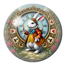 Cabochon en Verre Illustré Lapin Blanc devant l’Horloge Royale 12 à 25mm pour la Création de Bijoux Fantaisie - DIY
