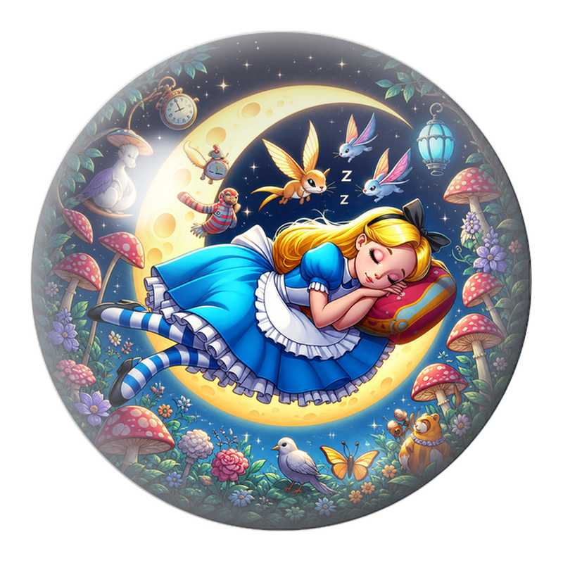Cabochon en Verre Illustré Alice Endormie sur la Lune 12 à 25mm