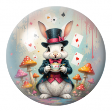Cabochon en Verre Illustré Lapin Blanc Magicien à la Tasse de Thé 12 à 25mm pour la Création de Bijoux Fantaisie - DIY