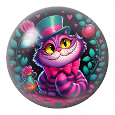 Cabochon en Verre Illustré Chat du Cheshire au Chapeau Turquoise 12 à 25mm pour la Création de Bijoux Fantaisie - DIY