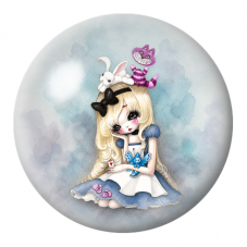 Cabochon en Verre Illustré Alice Poupée avec le Lapin et le Chat 12 à 25mm pour la Création de Bijoux Fantaisie - DIY