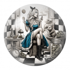 Cabochon en Verre Illustré Alice Rebelle au Goûter Interdit 12 à 25mm pour la Création de Bijoux Fantaisie - DIY