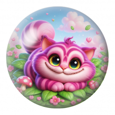 Cabochon en Verre Illustré Chat du Cheshire Rose dans le Jardin de Cœurs 12 à 25mm pour la Création de Bijoux Fantaisie - DIY