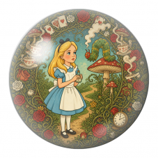 Cabochon en Verre Illustré Alice face à la Chenille sur le Champignon 12 à 25mm pour la Création de Bijoux Fantaisie - DIY