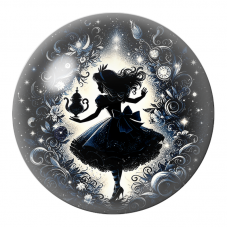 Cabochon en Verre Illustré Silhouette d’Alice à la Théière Nocturne 12 à 25mm pour la Création de Bijoux Fantaisie - DIY