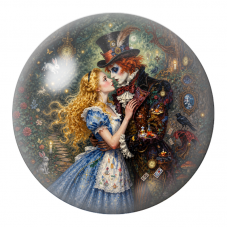 Cabochon en Verre Illustré Alice et le Chapelier dans la Forêt des Horloges 12 à 25mm pour la Création de Bijoux Fantaisie - DIY