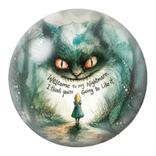 Cabochon en Verre Illustré Alice face au Chat du Cheshire Cauchemar 12 à 25mm pour la Création de Bijoux Fantaisie - DIY