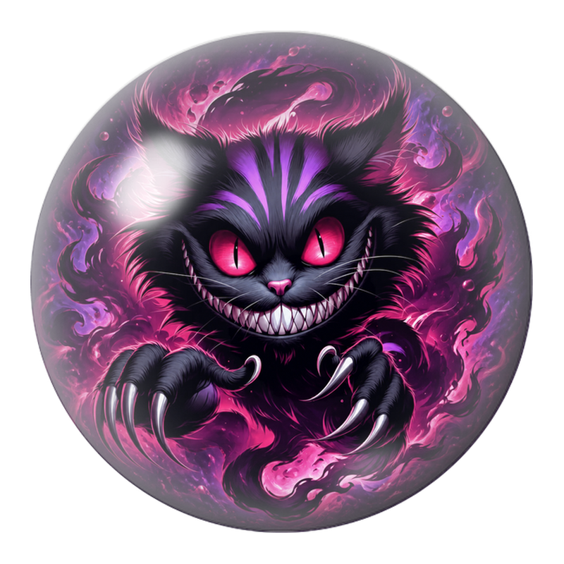 Cabochon en Verre Illustré Chat du Cheshire Sombre aux Griffes d’Argent 12 à 25mm