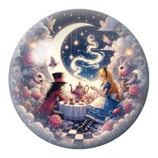 Cabochon en Verre Illustré Goûter d’Alice sous le Croissant de Lune 12 à 25mm pour la Création de Bijoux Fantaisie - DIY