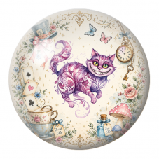 Cabochon en Verre Illustré Chat du Cheshire Fleuri aux Souvenirs d’Alice 12 à 25mm pour la Création de Bijoux Fantaisie - DIY
