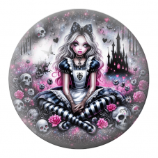 Cabochon en Verre Illustré Alice Gothique au Jardin des Crânes 12 à 25mm pour la Création de Bijoux Fantaisie - DIY