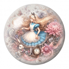 Cabochon en Verre Illustré Alice parmi les Chrysanthèmes Pastel 12 à 25mm pour la Création de Bijoux Fantaisie - DIY