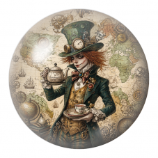 Cabochon en Verre Illustré Chapelier Voyageur à la Carte du Monde 12 à 25mm pour la Création de Bijoux Fantaisie - DIY
