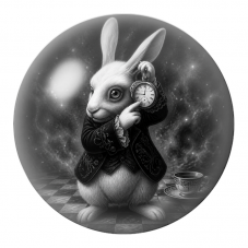 Cabochon en Verre Illustré Lapin Blanc à la Montre en Noir et Blanc 12 à 25mm pour la Création de Bijoux Fantaisie - DIY