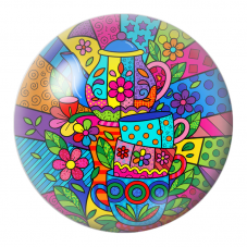 Cabochon en Verre Illustré Service à Thé Pop Art Multicolore 12 à 25mm pour la Création de Bijoux Fantaisie - DIY