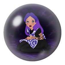 Cabochon en Verre Illustré Alice Triste aux Cheveux Violets 12 à 25mm pour la Création de Bijoux Fantaisie - DIY