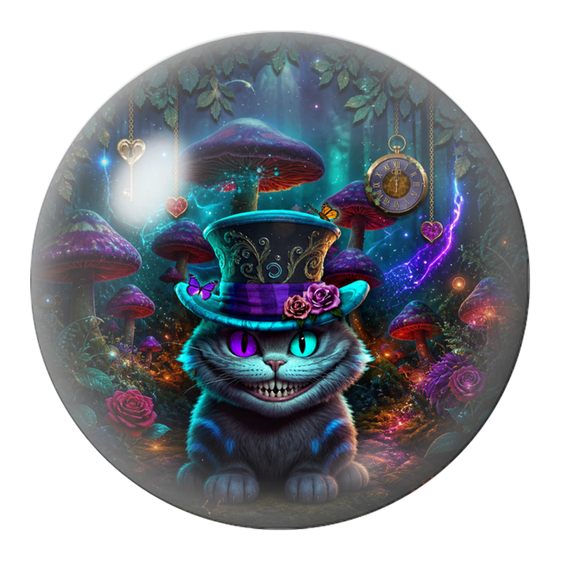 Cabochon en Verre Illustré Chat du Cheshire au Haut-de-Forme dans la Forêt 12 à 25mm
