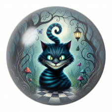 Cabochon en Verre Illustré Chat du Cheshire Bleu sur le Damier 12 à 25mm pour la Création de Bijoux Fantaisie - DIY