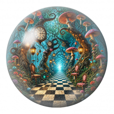 Cabochon en Verre Illustré Chemin des Horloges et Champignons 12 à 25mm pour la Création de Bijoux Fantaisie - DIY