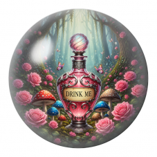 Cabochon en Verre Illustré Fiole Drink Me aux Roses et Champignons 12 à 25mm pour la Création de Bijoux Fantaisie - DIY