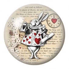Cabochon en Verre Illustré Lapin Blanc Trompettiste sur Page Ancienne 12 à 25mm pour la Création de Bijoux Fantaisie - DIY