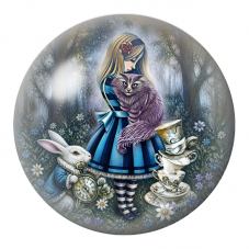 Cabochon en Verre Illustré Alice au Chat Violet et au Lapin Blanc 12 à 25mm pour la Création de Bijoux Fantaisie - DIY