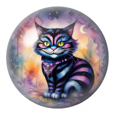 Cabochon en Verre Illustré Chat du Cheshire à l’Aquarelle Nocturne 12 à 25mm pour la Création de Bijoux Fantaisie - DIY