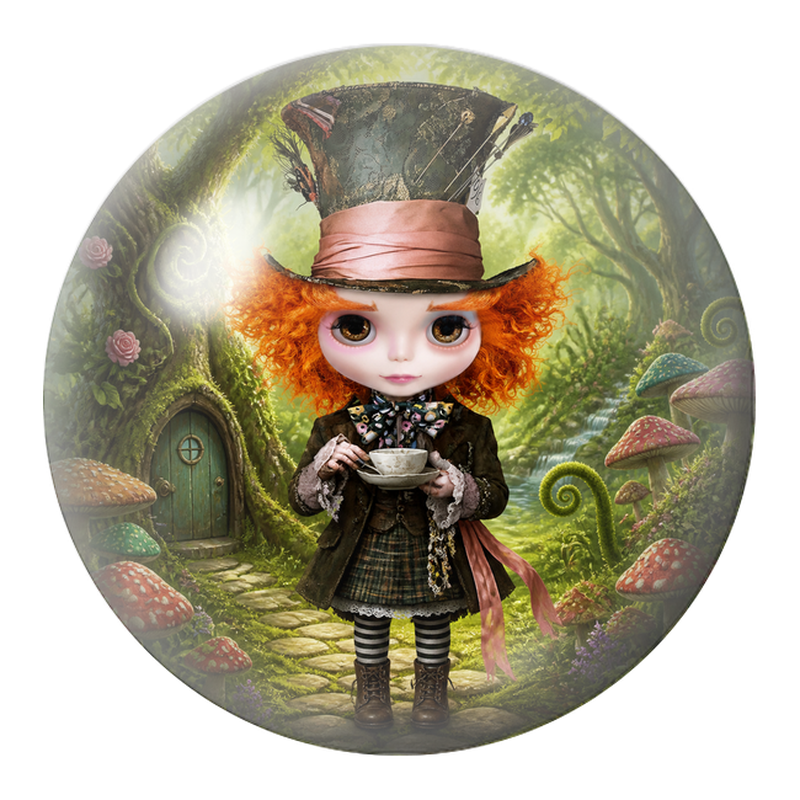 Cabochon en Verre Illustré Chapelière Poupée dans la Forêt de Champignons 12 à 25mm