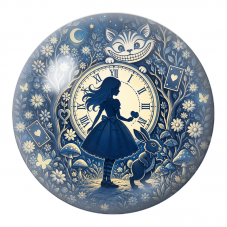 Cabochon en Verre Illustré Silhouettes d’Alice et du Lapin devant l’Horloge 12 à 25mm pour la Création de Bijoux Fantaisie - DIY