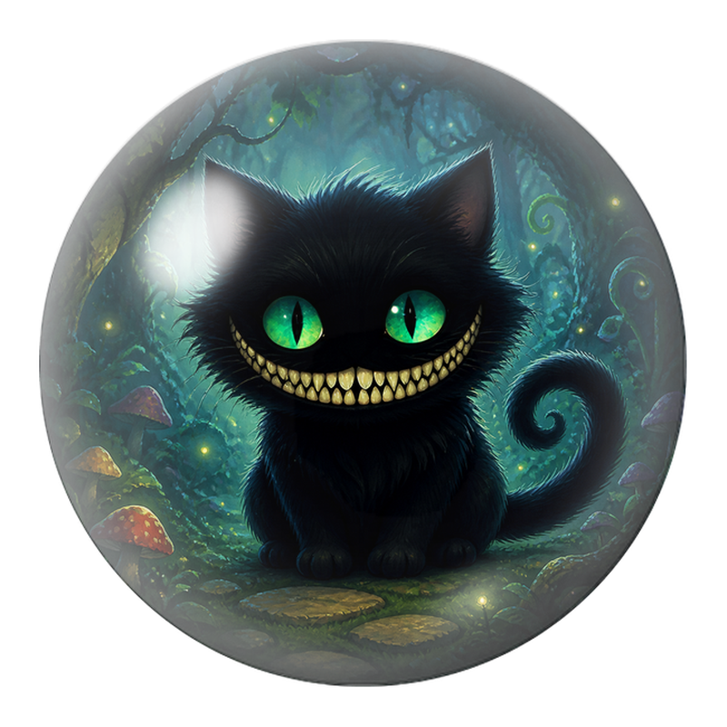 Cabochon en Verre Illustré Chat du Cheshire Noir aux Yeux Émeraude 12 à 25mm