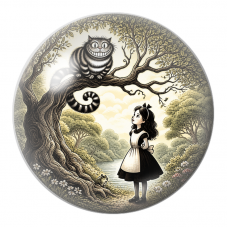 Cabochon en Verre Illustré Alice sous le Chat du Cheshire en Gravure 12 à 25mm pour la Création de Bijoux Fantaisie - DIY