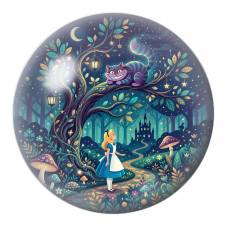 Cabochon en Verre Illustré Alice sur le Chemin du Chat du Cheshire 12 à 25mm pour la Création de Bijoux Fantaisie - DIY