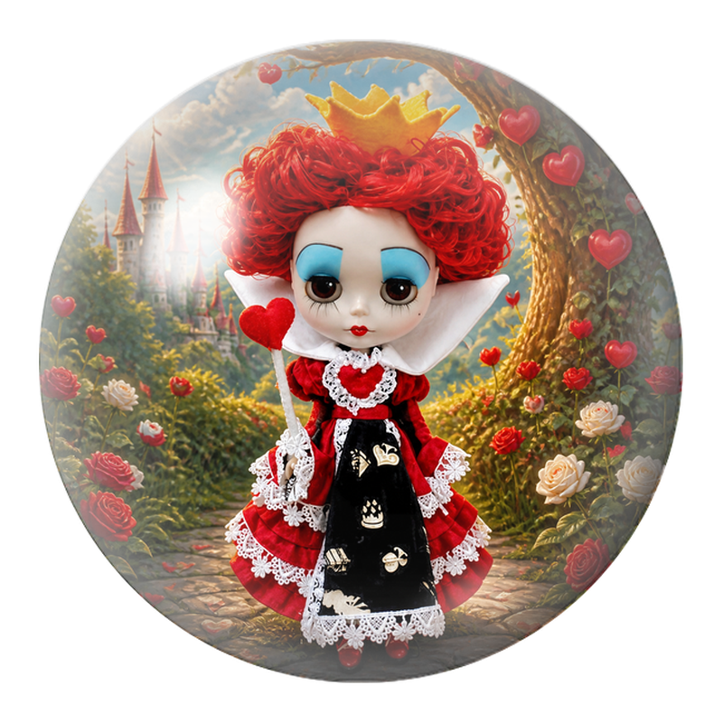 Cabochon en Verre Illustré Reine de Cœur Poupée devant le Château 12 à 25mm