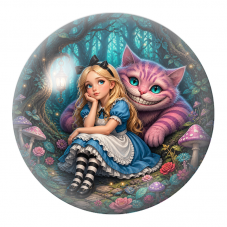 Cabochon en Verre Illustré Alice Assise près du Chat du Cheshire Géant 12 à 25mm pour la Création de Bijoux Fantaisie - DIY