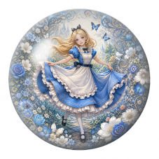 Cabochon en Verre Illustré Alice Dansant dans le Jardin Bleu 12 à 25mm pour la Création de Bijoux Fantaisie - DIY